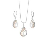 Generisch Sterling Silber Schmuckset, Tropfen-Anhänger mit Zirkonia, Halskette und Ohrringe, Rosévergoldet, 45cm Ankerkette, Hochglanz-Finish, Modern