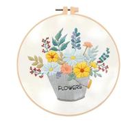 Generisch Stickset für Anfänger Blume Sticken Set Erwachsene DIY Kreuzstich Stick Set Starter Embroidery Kit mit Stickrahmen Farbfäden und Werkzeuge-#1