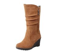 Generisch Stiefeletten Damen Keilabsatz Stiefel Kniehoher Schnürstiefel Damenstiefel Wildleder Cowboystiefel Frühling Weitschaft Westernstiefel Freizeit Klassiker Damenstiefel Freizeitschuhe