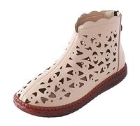 Generisch Stiefeletten Damen Sommer Elegante Hohl Stiefel Bequem Atmungsaktiv Sommerstiefel Kurze Boots mit Reißverschluss Einfarbig Stylisch Lederschuhe Sandalen Orthopädische Turnschuhe Damen