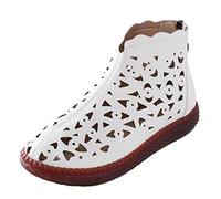 Generisch Stiefeletten Damen Sommer Elegante Hohl Stiefel Bequem Atmungsaktiv Sommerstiefel Kurze Boots mit Reißverschluss Einfarbig Stylisch Lederschuhe Sandalen Orthopädische Turnschuhe Damen