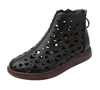 Generisch Stiefeletten Damen Sommer Elegante Hohl Stiefel Bequem Atmungsaktiv Sommerstiefel Kurze Boots mit Reißverschluss Einfarbig Stylisch Lederschuhe Sandalen Orthopädische Turnschuhe Damen