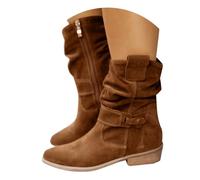 Generisch Stiefeletten damenStiefeletten Damen Trachten Elegant Wildleder Halbstiefel Spitz Schlupfschuhe Mittelalter Stiefel Mit Schnalle Absatz Ankle Boots Halbhoch Westernstiefel Damenstiefel