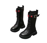 Generisch Stilvolle Winterstiefel für Mädchen mit Sternenakzent High-Top-Stiefel mit Gürtelverschluss modische Kleinkindstiefel für Alltag Freizeit Schule (Black, 33.5 Big Kids)