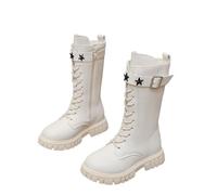 Generisch Stilvolle Winterstiefel für Mädchen mit Sternenakzent High-Top-Stiefel mit Gürtelverschluss modische Kleinkindstiefel für Alltag Freizeit Schule (White, 35 Big Kids)