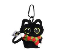 Generisch Stilvolles schwarzes Katzenplüschornament, Red and Green Scarf | Entzückender schwarzer Katzen Plüsch Schlüsselanhänger mit eleganter Taschendekoration für alle Altersgruppen