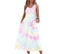Generisch Strandkleid Damen Lange Sommerkleider Maxikleid Damen Sommer Strandkleid Schwarz Blusenkleid Tunika Kleid Damenkleider Sommer Lang Plisseekleid Festlich Red Dress Festival Outfit Boho