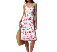 Generisch Strandkleid Damen Leicht und Luftig Kleider Baggy Blumenkleid Trägerkleid Boho Kleid Hochzeitsgast Winter mit Taschen Knielang Bedruckte Blusenkleid Office Outfit Sommermantel