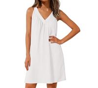 Generisch Strandkleid Damen Luftig Kurz Sommerkleid Damen Musselin Kleid V Ausschnitt Ärmellos Kleider Elegant Sommer Minikleid Bikini Cover Up Strandkleider Frauen Casual Locker Freizeitkleid