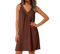 Generisch Strandkleid Damen Luftig Kurz Sommerkleid Damen Musselin Kleid V Ausschnitt Ärmellos Kleider Elegant Sommer Minikleid Bikini Cover Up Strandkleider Frauen Casual Locker Freizeitkleid