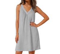 Generisch Strandkleid Damen Luftig Kurz Sommerkleid Damen Musselin Kleid V Ausschnitt Ärmellos Kleider Elegant Sommer Minikleid Bikini Cover Up Strandkleider Frauen Casual Locker Freizeitkleid