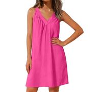Generisch Strandkleid Damen Luftig Kurz Sommerkleid Damen Musselin Kleid V Ausschnitt Ärmellos Kleider Elegant Sommer Minikleid Bikini Cover Up Strandkleider Frauen Casual Locker Freizeitkleid