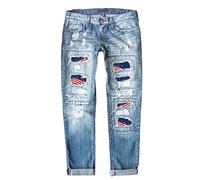 Generisch Stretch Jeans Damen, Damen Caprihose Jeans, Independence Day Print Zerrissene Hose Sp Ex Leggings, Outlet Angebote Sale Kleidung