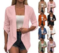 Generisch Strickjacke Damen Cardigan Elegant Leichte Langarm Freizeitjacke Strickpullover Blazer Durchsichtige Baggy Sommer Strickcardigan Reverskragen Langarm Pullover