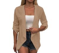 Generisch Strickjacke Damen Cardigan Elegant Leichte Langarm Freizeitjacke Strickpullover Blazer Durchsichtige Baggy Sommer Strickcardigan Reverskragen Langarm Pullover