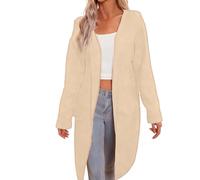 Generisch Strickjacke Damen Einfarbige Lange Strick Jacket mit Taschen und Langarm Offene Form Kapuzencardigan aus Feinstrick Freizeitjacke Outdoorjacke Langarmjacke