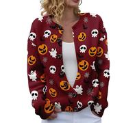 Generisch Strickjacke Damen Elegant Große Größen Strickcardigan 3D Digital Bedruckte Halloween Strickjacke Knöpfen Rundhals Outwear Strick Jacke Leicht Casual Damenstrickjacke Übergangsjacke