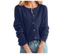 Generisch Strickjacke Damen Kurz Cardigan Rundhals Herbst Strickpullover Langarm Elegant Weich Pullover Einfarbig Damenstrickjacke Warm Kaschmir Strickweste Mit Knöpfen