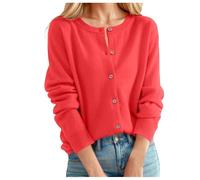 Generisch Strickjacke Damen Kurz Cardigan Rundhals Herbst Strickpullover Langarm Elegant Weich Pullover Einfarbig Damenstrickjacke Warm Kaschmir Strickweste Mit Knöpfen