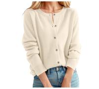 Generisch Strickjacke Damen Kurz Cardigan Rundhals Herbst Strickpullover Langarm Elegant Weich Pullover Einfarbig Damenstrickjacke Warm Kaschmir Strickweste Mit Knöpfen