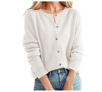 Generisch Strickjacke Damen Kurz Cardigan Rundhals Herbst Strickpullover Langarm Elegant Weich Pullover Einfarbig Damenstrickjacke Warm Kaschmir Strickweste Mit Knöpfen