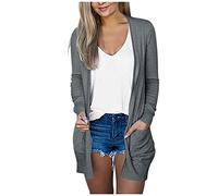Generisch Strickjacke Damen Lang Cardigan Sommer Strickjacken mit Tasche Elegante Lässige Leichte Jacket Langschläfe Strickjacke Open Front Sweater High Low Saum Lange Freizeitjacke Casual Top