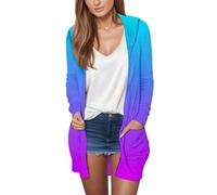 Generisch Strickjacke Damen Lang Mit Kapuze, Cardigan Damen Sommer Leicht Strickmantel Mit Taschen Sweater Casual Feinstrickjacke Langarm Strickcardigan Dünne Mantel Bequeme Strickjacken Weich Mantel