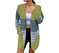 Generisch Strickjacke Damen LangäRmliger Strickjackenpullover FüR Damen Gestreifter Farbblock Offene Vorderseite Strickmantel Mit Taschen FüR LäSsiges Winter Outfit