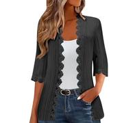 Generisch Strickjacke Damen Leichte Sommer 3/4 Arm Strickjacken für Damen Locker Lässig Leichtes Cardigan mit Spitze Open Front V-Ausschnitt Atmungsaktiv Strickjacke Frühling Elegante Dünn Cardigan