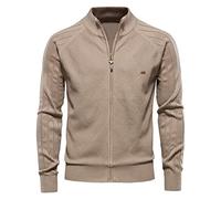Generisch Strickjacke Herren Mit Stehkragen Rippbündchen Zipper Strickpullover Ohne Kapuze Reissverschluss Feinstrickjacke Modern Trainingsjacke,Khaki,XL