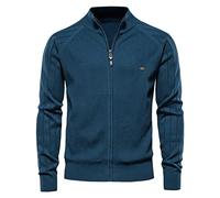 Generisch Strickjacke Herren Mit Stehkragen Rippbündchen Zipper Strickpullover Ohne Kapuze Reissverschluss Feinstrickjacke Modern Trainingsjacke,Dunkelblau,XL
