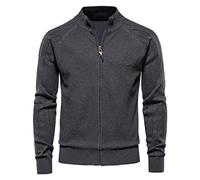 Generisch Strickjacke Herren Mit Stehkragen Rippbündchen Zipper Strickpullover Ohne Kapuze Reissverschluss Feinstrickjacke Modern Trainingsjacke,Dunkelgrau,3XL