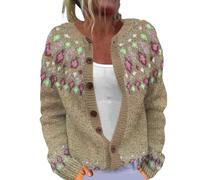 Generisch Strickjacke Weiß Damen, Feinstrickjacke Damen, Pullover Strickjacken Elegante Winter Warm Herbst Jacke Strick Übergangsjacke Leichte Sweater Norweger Strickpullover