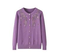 Generisch Strickjacken für Ältere Menschen mittleren Alters und Senioren - Rundhalspullover für Alte Damen Leichter Pullover Geblümte Langarmjacke Eleganter Mantel für Oma Oberteile für Mütter Lila S