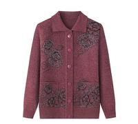 Generisch Strickjacken für Damen mittleren Alters und Ältere Damen-Strickwaren Strickjacke mit Taschen Retro-Elegantes Strickoberteil für Ältere Oma-Kleidung Rosa L