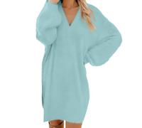 Generisch Strickkleid Damen Oversize Pullover Kleider Elegante Longpullover Strickpullover V-Ausschnitt Pulloverkleid Winterkleider Minikleid Herbstkleider Locker Winterpullover