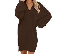 Generisch Strickkleid Damen Oversize Pullover Kleider Elegante Longpullover Strickpullover V-Ausschnitt Pulloverkleid Winterkleider Minikleid Herbstkleider Locker Winterpullover