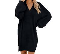 Generisch Strickkleid Damen Oversize Pullover Kleider Elegante Longpullover Strickpullover V-Ausschnitt Pulloverkleid Winterkleider Minikleid Herbstkleider Locker Winterpullover