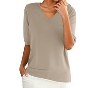 Generisch Strickpullover Damen Casual Kurzarm V-Ausschnitt Stricken T-Shirt Elegant Summer Einfarbig DüNne Feinstrick Pullover Leichte Locker Kurzarmpullover Weich Strickpulli Sweater Tops(B 04,XXL)