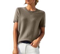 Generisch Strickpullover Damen Winter Kurz, Fleece Pullover Damen Outdoor Oberteile Sexy Kurzarm Feinstrickpullover Rundhals Sweatshirt Locker Langarmshirt Casual Sweatshirt Kuschelig Strickmantel