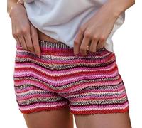 Generisch Strickshorts Damen Gestreift Y2K High Waist Kurze Hose Stretch Freizeitshort Sommer Strandshorts Hot Pants für Alltag Party Clubwear Retro Streetwear Shorts Stretch Sportshort Strandshort