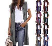 Generisch Strickweste Damen Elegant Ohne Arm- Weste Damen Elegant Strick- Dünne Damenweste Für Sommer- Lange Weste Frühling Leichte- Schwarzer Strickmantel - Strick Cardigan Gestreift
