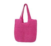 Generisch Stroh Strandtasche für Frauen Strohsack Strandtaschen Schultertasche Sommer handgewebte Tote Bags Geldbörse für Damen Beuteltasche Basttasche Shopper für Reisen&Urlaub (Rot)