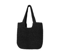 Generisch Stroh Strandtasche für Frauen Strohsack Strandtaschen Schultertasche Sommer handgewebte Tote Bags Geldbörse für Damen Beuteltasche Basttasche Shopper für Reisen&Urlaub (Schwarz)