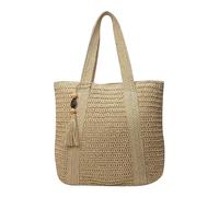 Generisch Strohtaschen Damen, Sommer Strandtasche Stroh Groß Geflochten Korbtasche Stroh Handtasche Basttasche mit Reißverschluss und Leder Schultergurt für Strand Reise