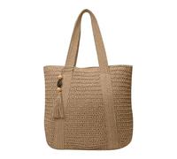 Generisch Strohtaschen Damen, Sommer Strandtasche Stroh Groß Geflochten Korbtasche Stroh Handtasche Basttasche mit Reißverschluss und Leder Schultergurt für Strand Reise