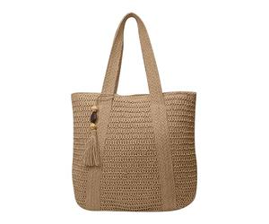 Generisch Strohtaschen Damen, Sommer Strandtasche Stroh Groß Geflochten Korbtasche Stroh Handtasche Basttasche mit Reißverschluss und Leder Schultergurt für Strand Reise