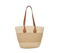 Generisch Strohtaschen für Damen elegante gewebte Handgefertigte Schultertasche als Reisebegleiter sommerliche Alltagsaccessoire (Beige, One Size)