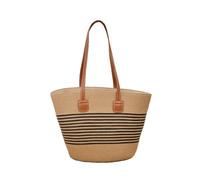 Generisch Strohtaschen für Damen elegante gewebte Handgefertigte Schultertasche als Reisebegleiter sommerliche Alltagsaccessoire (Coffee, One Size)