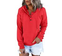 Generisch Sun Hoodie Damen, Fleecepullover Damen Mit Kapuze, Kapuzenpullover Oversize Knopfleiste Hoody Mit Kapuze Hoodie Oversized Pullover Langarm Herbst Winter Sweatshirt Oberteil Pulli